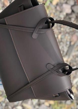Итальянская кожаная сумка коричневая шоколадная тёмная женская шкіряна genuine leather2 фото