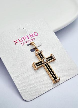 Крестовик с черной эмалью медзолото xuping jewelry 18k. 2,8 см.