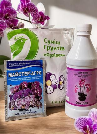 Набір для орхідей: ґрунт + добриво + майстер-агро