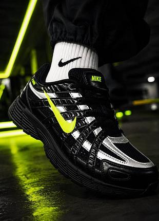 Чоловічі кросівки nike p-6000 чорні із салатовими вставками 40–46