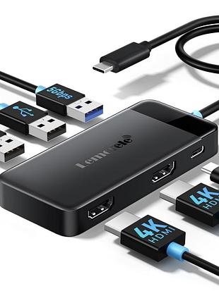 Usb-c хаб lemorele tc122 6-в-1 dual hdmi 4k, usb 3.0, pd 100w, адаптер для ноутбука macbook, новый