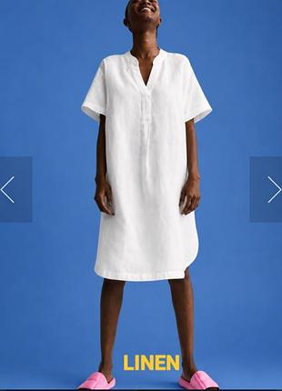 Льняное белое платье-туника h&amp;m, расслабленный крой. s, оверсайз