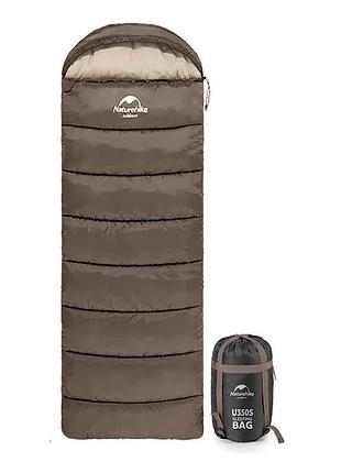 Спальник з капюшоном naturehike u350 nh20msd07, (1°c) коричневий, ліворуч (l)
