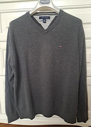 Свитер коттоновый мужской серый в размере l от tommy hilfiger