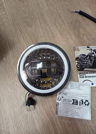 Світлодіодна led фара для мотоцикла kairiyard ka-moto (з drl / дхо, "ангельськими очками" та перехідником h4-h13)
