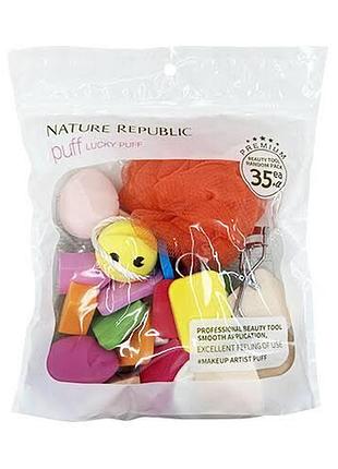 Nature republic puffy lucky puff 35 pcs – набір спонжів та аксесуарів для макіяжу, 35 предметів