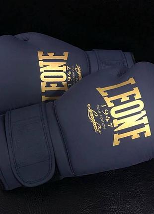 Рукавички боксерські на липучці leone mono blue 14 унцій сині дорослі тренувальні для спарингу в зал