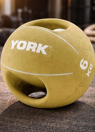 М’яч медбол york fitness 6 кг салатовий з двома ручками гумовий для функціональних та силових тренувань