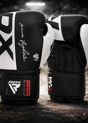 Боксерські рукавички rdx f4 white 16 ун. з maya hide kalix skin membrane grid 2 quick-ez фіксація для тренувань та спарингів