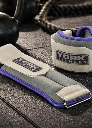 Обважнювачі york fitness soft для рук і ніг 2×0,5 кг сірі м’які неопренові обтяжувачі з липучкою для фітнесу бігу йоги реабілітаці