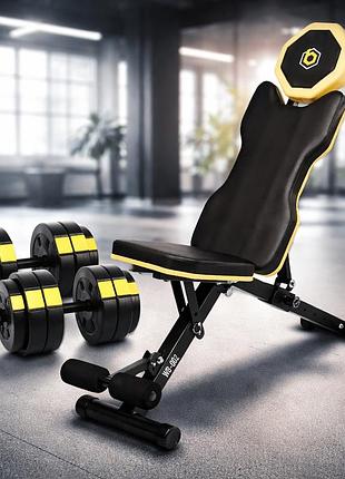 Комплект для жима и силовых упражнений besport powerpro гантели 2х26кг с регулируемой скамейкой wb-002