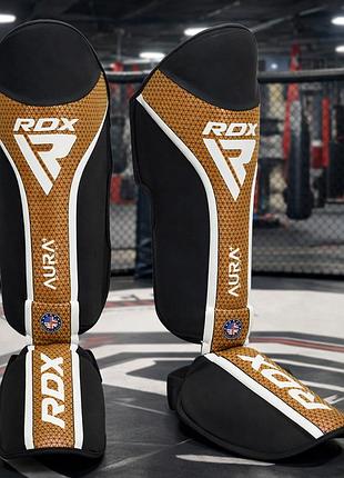 Накладки на ноги защита голени rdx t17 aura gold размер xl защита для мма и кикбоксинга maya hidetm kalix skin