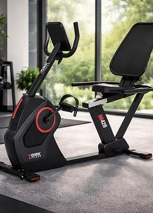 Горизонтальний велотренажер york fitness rb420 recumbent з електромагнітним навантаженням маховиком 18 кг та 32 рівнями опору