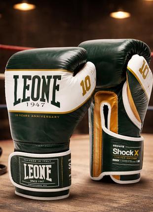 Боксерські рукавички leone shock x green 14 ун. з натуральної волової шкіри eva пінно-гелеве наповнення лімітована серія