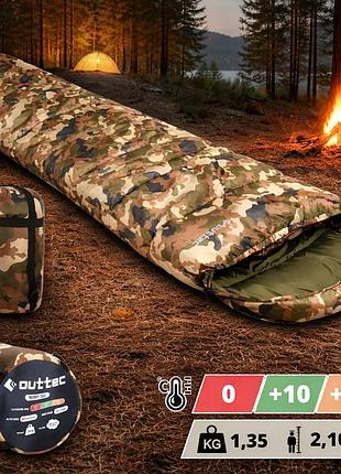 Спальний мішок outtec mummy кокон демісезонний 0…+15°c 1,35 кг 250 г/м² з капюшоном та компресійним чохлом демісезон камуфляж