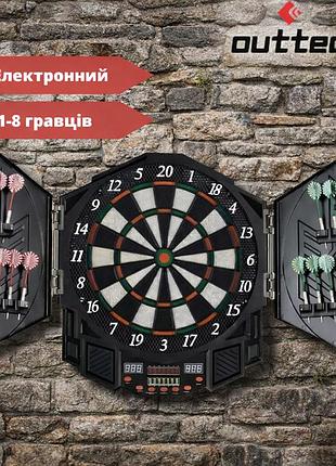Электронный дартс outtec db2000 27в1 с 4 led дисплеями 1-8 игроков 12 дротиков + 24 наконечника автоподсчет 35 см