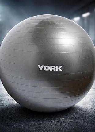 Фітбол york fitness 75 см сірий з насосом гімнастичний м’яч anti-burst для фітнесу йоги пілатесу реабілітації до 100 кг