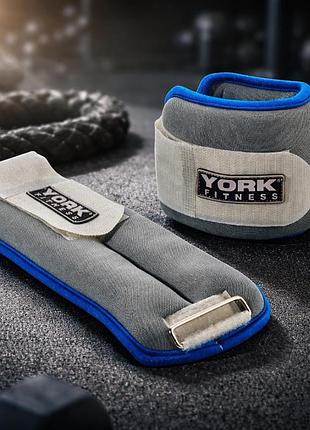 Обважнювачі york fitness soft для рук і ніг 2×1,5 кг сірі м’які неопренові обтяжувачі з регульованою липучкою