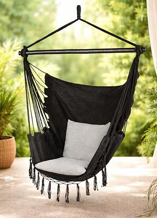 Бразильское кресло-гамак outtec boho xxl 100×130 см нагрузки до 140 кг 2 подушки черный