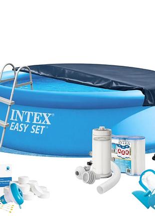 Надувной бассейн maxpro intex 28130-11в1, 366 х 76 см (бассейн, подстилка, насос, лестница, фильтр 3 785 л/ч, картриджи,