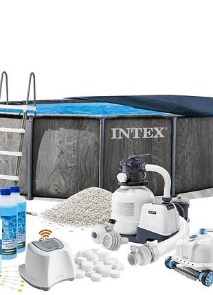 Каркасний басейн maxpro intex 26742-11в1, 457 x 122 см (басейн, підстилка, драбина, фільтр 7 900 л/год, пісок, альгенікс,