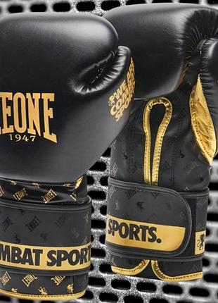 Рукавички для боксу тренувальні leone dna black 16 унцій професійні з натуральної шкіри чорні