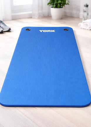 Мат для фітнесу york fitness nbr 1см синій товщина 1 см 183×61 см антиковзкий з отворами для зберігання