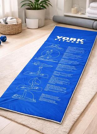 Килимок для вправ двосторонній york fitness pvc товщина 2,5 см з інструкціями вправ 170×60 см синьо-червоний