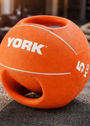М’яч медбол york fitness 5 кг з двома ручками гумовий для функціональних та силових тренувань
