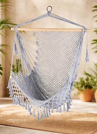 Кресло-гамак outtec boho подвесное с деревянной балкой до 120 кг 105x280 см цвет серый