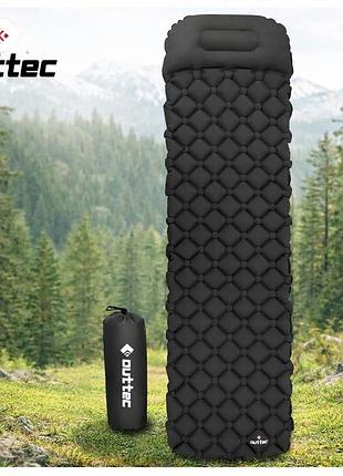 Надувний килимок outtec 195×55×5 см з подушкою чорний 500 г компакт 24×10 см соти
