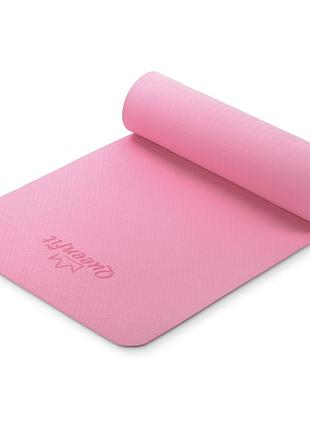 Килимок (мат) для фітнесу та йоги queenfit premium tpe 0,5см рожевий
