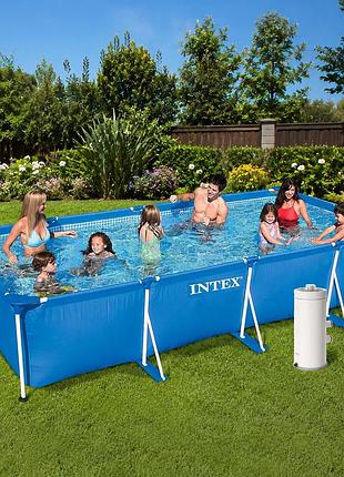 Каркасный бассейн intex metal frame 28273-5 450x220x84 см с насосом 3785 л/ч тентом и подстилкой