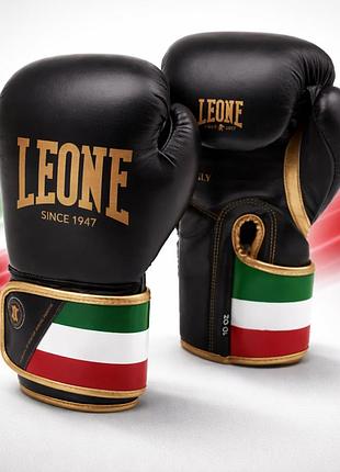 Боксерские перчатки leone italy black 10 ун. из натуральной кожи пено-гелевое наполнение юбилейная серия 70 лет бренда