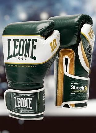 Боксерські рукавички leone shock x green 12 ун. з натуральної волової шкіри eva пінно-гелеве наповнення лімітована серія