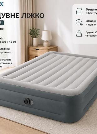Надувне двоспальне ліжко intex 64126 пвх з м'яким флокованим покриттям 152 х 203 х 46 см вбудований електричний насос