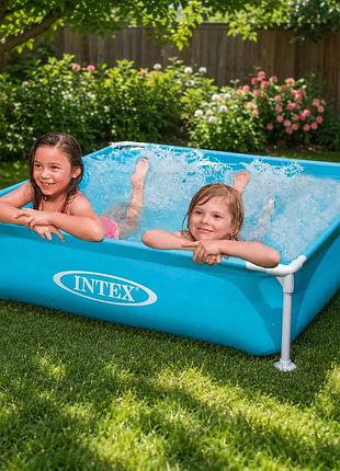 Каркасный детский бассейн intex 57173 122 х 122 х 30 см голубой компактный квадратный бассейн для безопасных детских игр