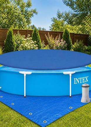 Каркасный бассейн intex 28205-4 244×51 см (1828 л) с насосом 2006 л/ч тентом и подстилкой детский круглый metal frame
