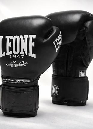 Боксерские перчатки leone greatest black 18 ун. из натуральной кожи пенно-гелевое наполнение тренировочные для спарринга