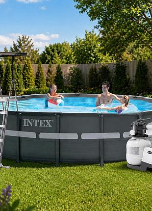 Каркасный бассейн intex 26334, 610 х 122 см (7 900 л/ч, лестница, тент, подстилка)