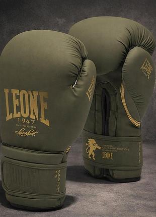 Боксерські рукавички leone mono military 10 ун. з pu шкіри піно-гелеве наповнення для спарингу та роботи на мішку
