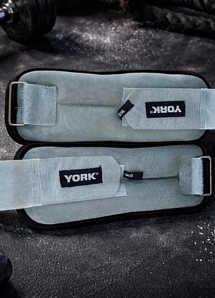 Обважнювачі york fitness soft для рук і ніг 2×1 кг сірі м’які неопренові обтяжувачі з регульованою липучкою для фітнесу бігу