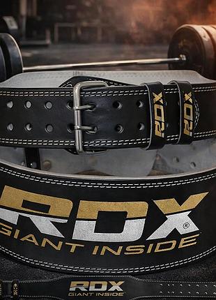 Пояс для тяжелой атлетики rdx gold m кожаный 10 см с поддержкой поясницы двойная пряжка