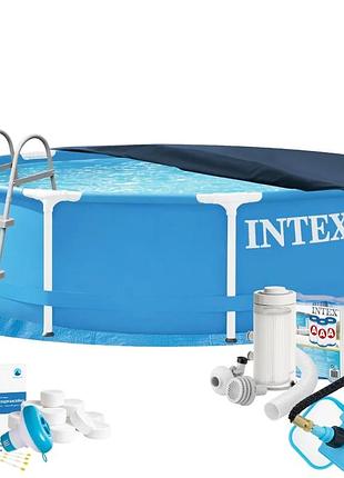 Каркасний басейн maxpro intex 28200-10в1, 305 х 76 см (басейн, підстилка, драбина, фільтр 2 006 л/год, картриджі, альгенікс, хлор