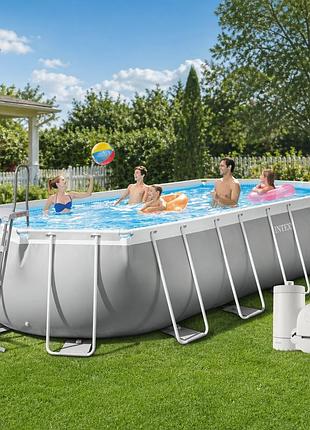 Каркасный овальный бассейн intex 26798, 610 x 305 x 122 см (5678 л/ч, лестница, тент, подстилка)