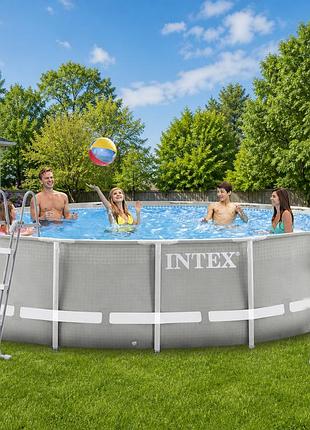 Каркасний басейн intex 26720 427х107 см великий сімейний басейн з потужним насосом 3 785 л/ч драбиною тентом і підстилкою