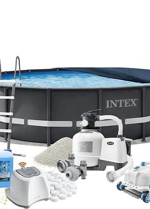 Каркасный бассейн maxpro intex 26334-11в1, 610 х 122 см (бассейн, подстилка, лестница, фильтр 10 500 л/ч, песок, альгеникс,