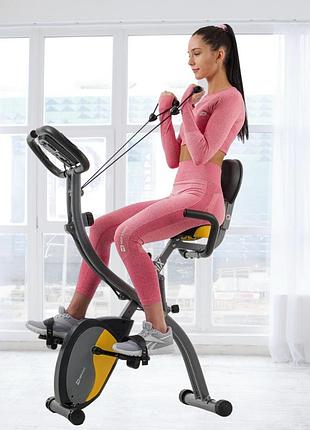 Велотренажер магнітний складний hop-sport hs-3010x grix x-bike з еспандерами та спинкою сіро-жовтий з регулюванням опору