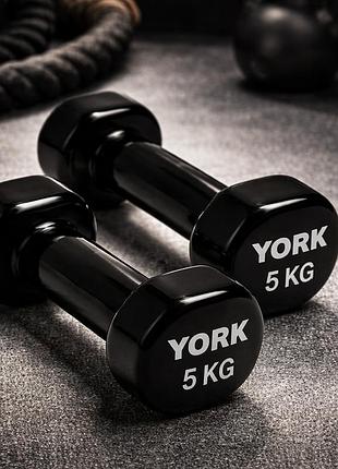 Гантели виниловые york fitness 2×3 кг круглые черные для фитнеса и домашних тренировок
