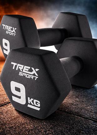 Гантели для фитнеса неопреновые trex sport tx-090vd 2x9 кг чугунные шестигранные для силовых тренировок дома